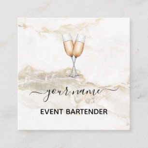 Event Bartender Champagne White Gold Marble Cream Square Business Card