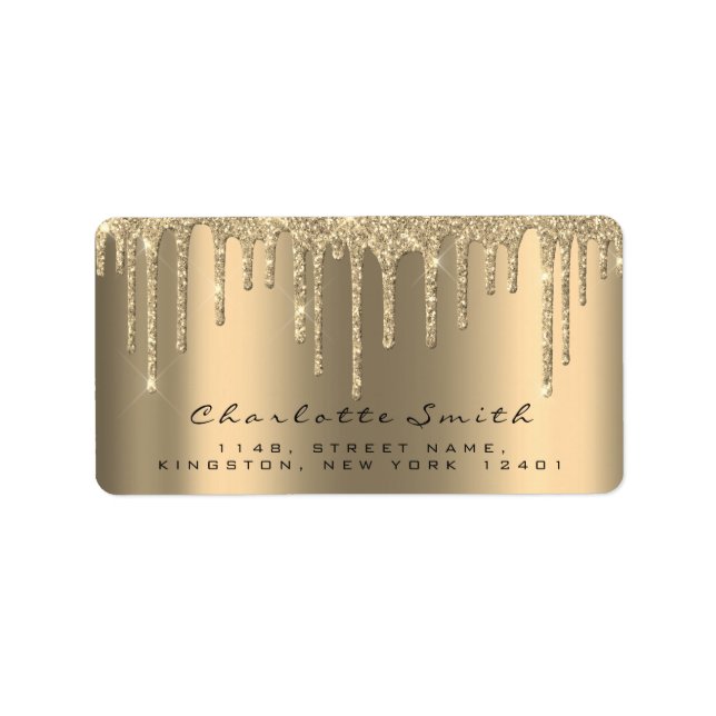Event Bridal Return Address Drips Gold RSVP Sparkl Label (Front)