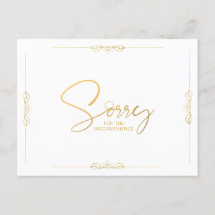 Event Cancellation or Postponement Gold SORRY Announcement Postcard