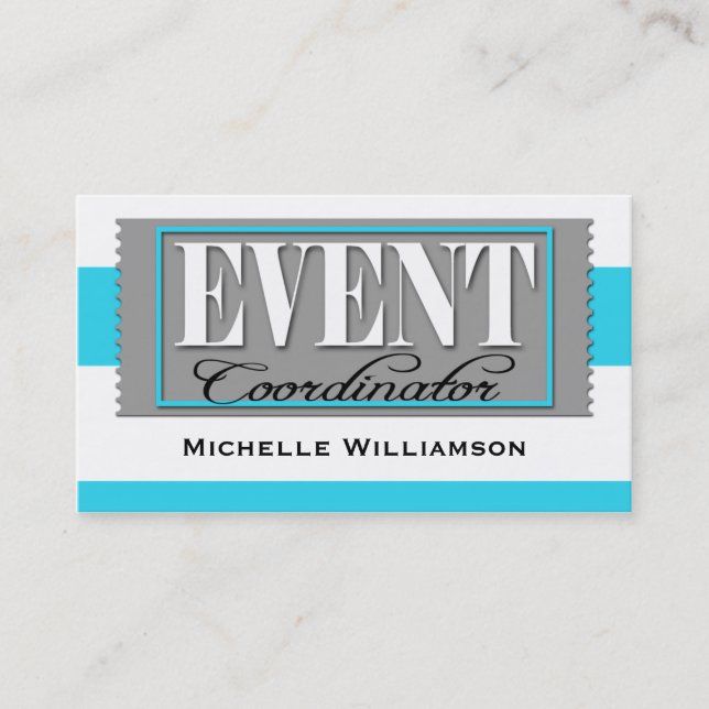 Event Coordinator Ticket Aqua Blue Business Cards (Front)
