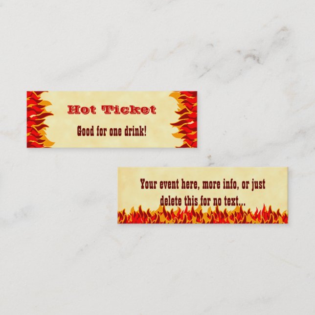Event Hot Ticket Free Drink Red Flames Ticket (Front/Back)