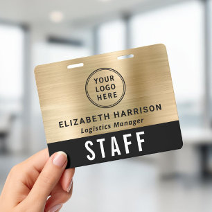 Event Logo Black Gold Crew Vendor Staff ID Name Badge