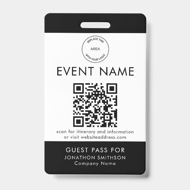 Event Logo QR Code Guest Pass Name Any Colour Badg Badge (Front)