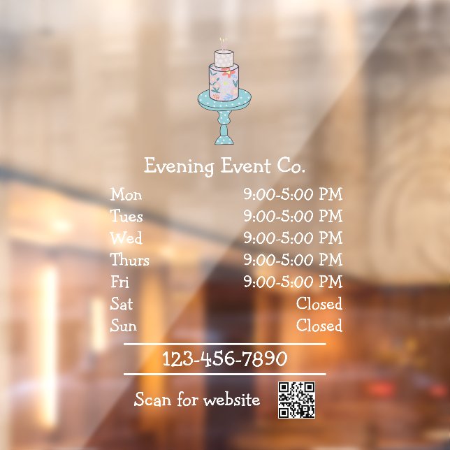 Event Party Planning Business Hours Window Cling (Sheet 2)
