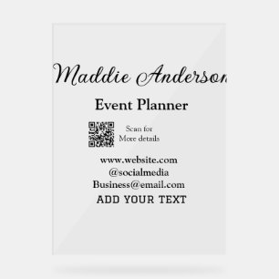 Event planner add name Q R code details website em Acrylic Sign