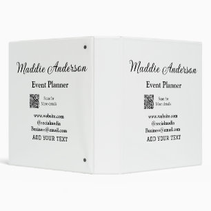 Event planner add name Q R code details website em Binder