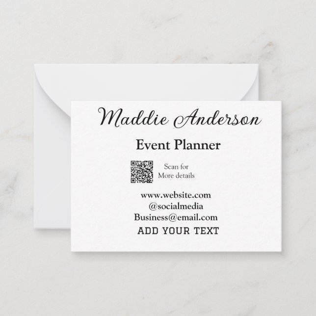 Event planner add name Q R code details website em Card (Front)