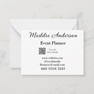 Event planner add name Q R code details website em Card