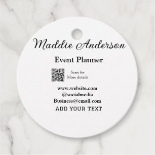 Event planner add name Q R code details website em Favour Tags