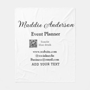 Event planner add name Q R code details website em Fleece Blanket