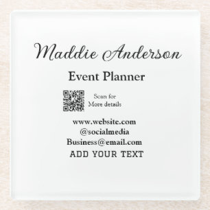 Event planner add name Q R code details website em Glass Coaster