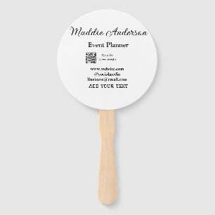 Event planner add name Q R code details website em Hand Fan