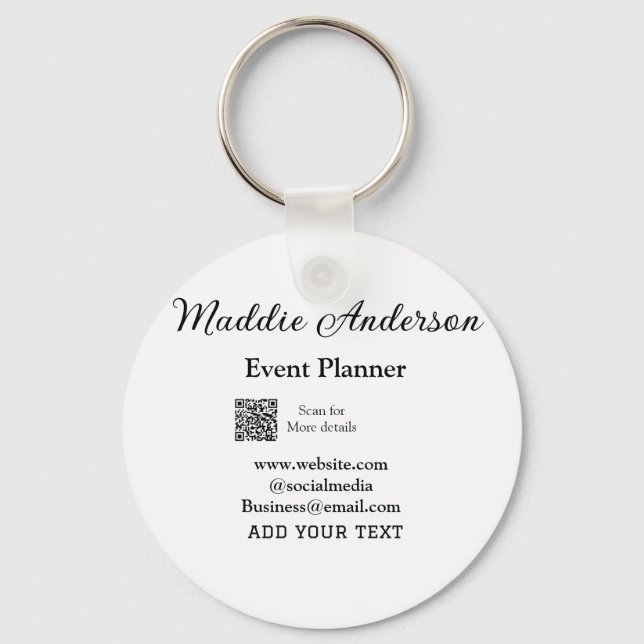 Event planner add name Q R code details website em Keychain (Front)