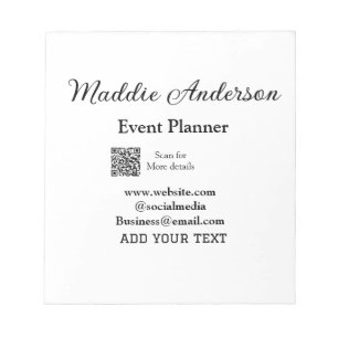 Event planner add name Q R code details website em Notepad