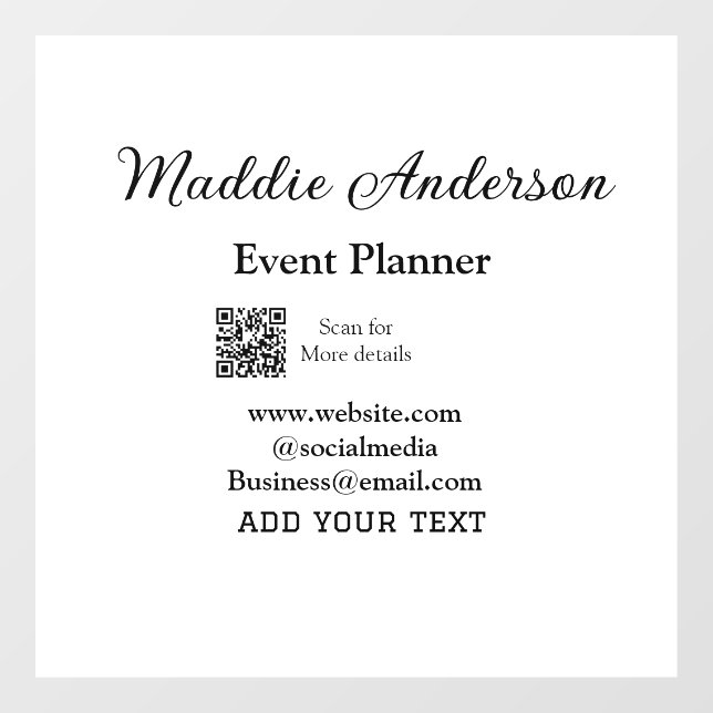 Event planner add name Q R code details website em Window Cling (Sheet)