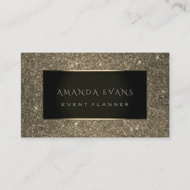 Event Planner Black Frame Glitter Gold Spark Sepia Business Card (Front)