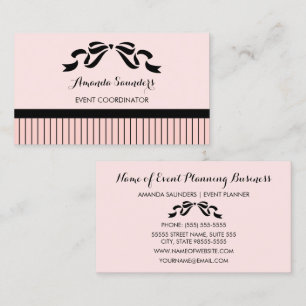 Event Planner Chic Parisian Pink Pinstripes Bow Business Card