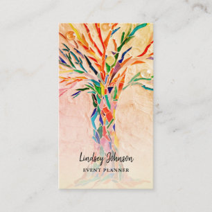 Event Planner Colourful QR Code Beige Business Car Card