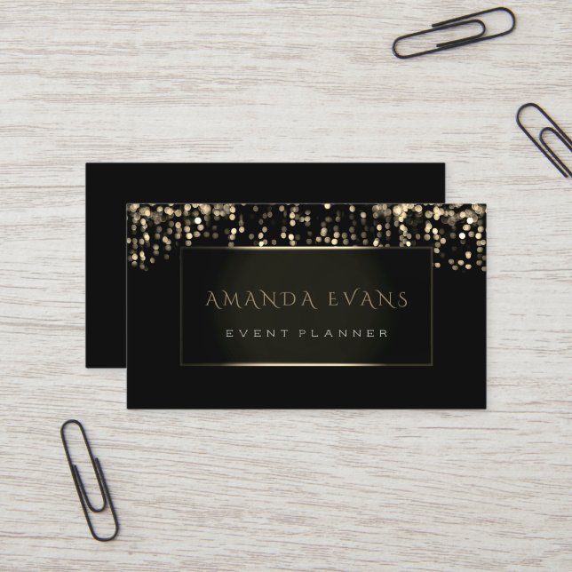 Event Planner Fashion Blog Black White Frame Gold Business Card (Front/Back In Situ)