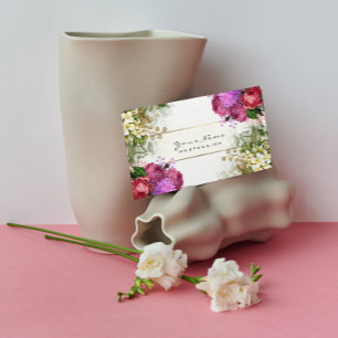 Event Planner Floral Red Roses Pink Green Gold Business Card
