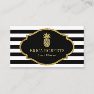 Event Planner Gold Pineapple Modern Stripes Business Card