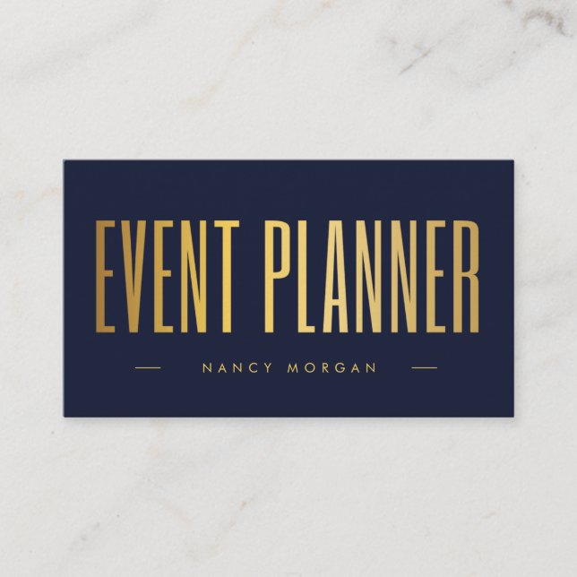 Event Planner Logo Navy And Gold Qr Code  Business Card (Front)