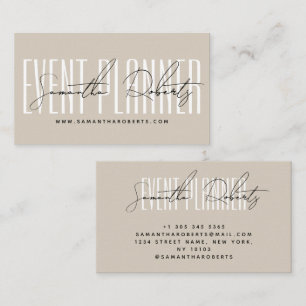 Event planner modern typography script beige business card