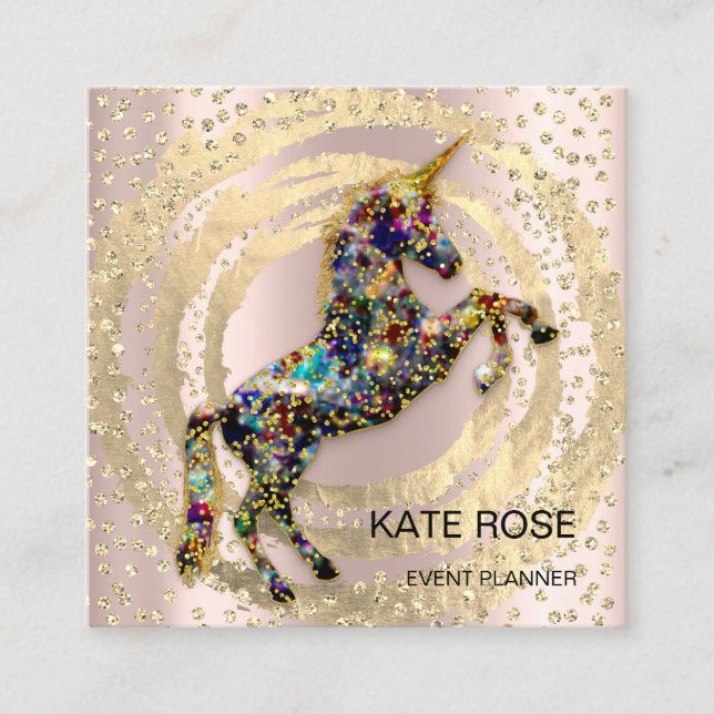 Event Planner Music Media Blue Unicorn Holograph Square Business Card (Front)