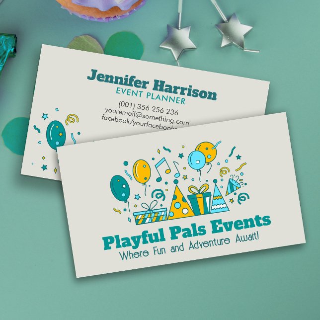 Event Planner -  Party Elements Illustration Business Card (Creator Uploaded)