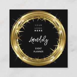 Event Planner QR Code Logo Black White Gold Frame Square Business Card