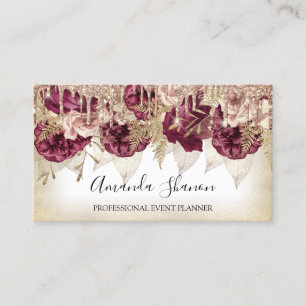 Event Planner Roses Flowers Drips QR Logo Elegant Business Card