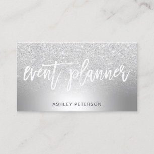 Event planner silver glitter ombre metallic business card