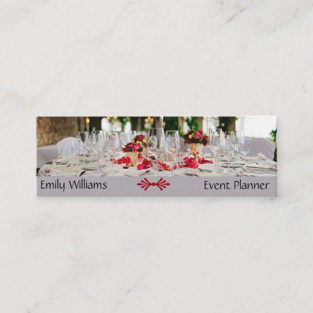 Event planner wedding organizer  catering supplies mini business card (Front)