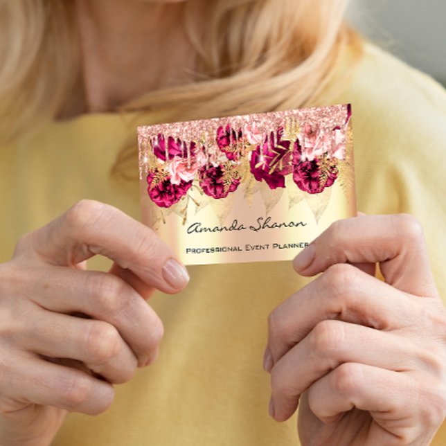 Event Planner Wedding Rose Gold Drip Logo QR Code  Business Card (Creator Uploaded)
