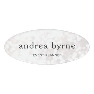 Event Planner White Bokeh Glitter Name Tag