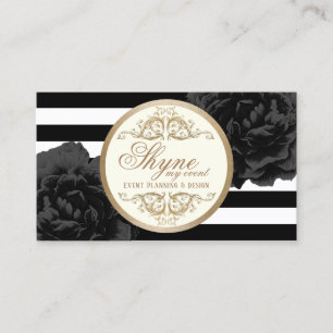 Event Planning Black Floral Modern Stripes Business Card