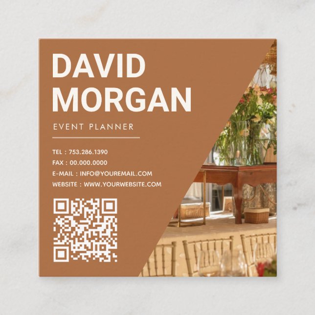 Event Planning Bold Typography Qr Code Photo  Square Business Card (Front)