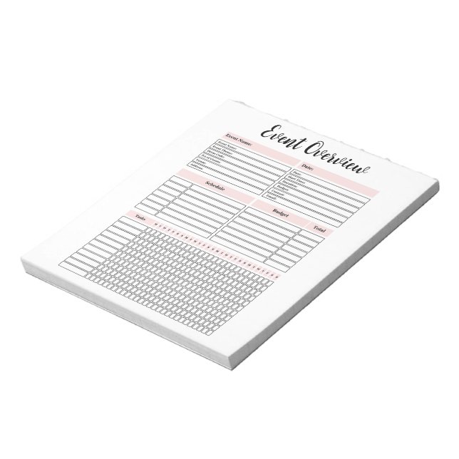 Event Planning Overview Notepad (Rotated)