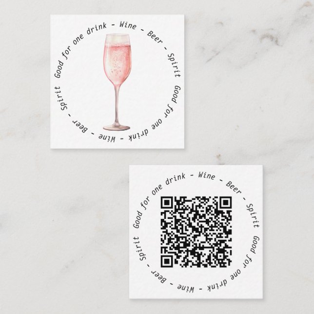 Event QR Code Pink Fizz Drink Voucher Square Business Card (Front/Back)