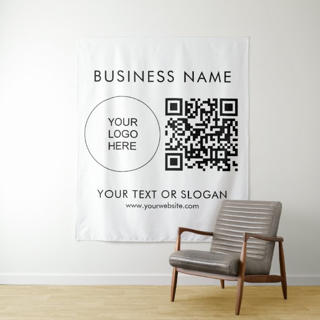Event Seminar Party Backdrop Logo Text QR Code Tapestry (In Situ)