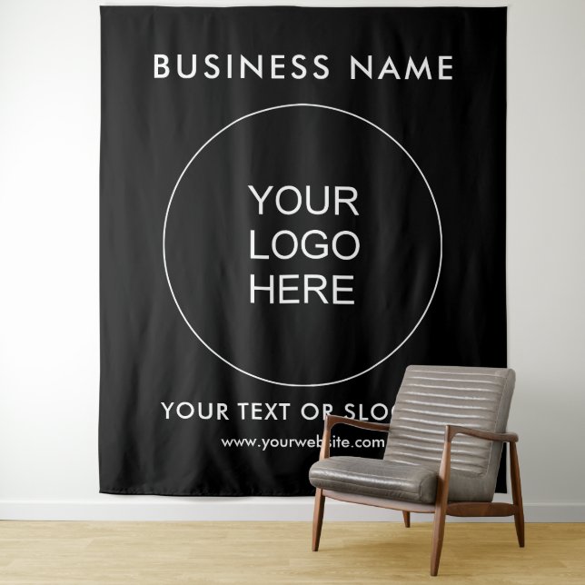Event Seminar Party Company Logo Black Backdrop Tapestry (In Situ)