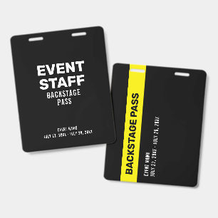 Event Staff Backstage Pass Employee ID Badge