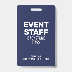 Event Staff Backstage Pass Navy Blue ID Badge