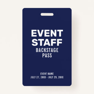 Event Staff Backstage Pass Navy Blue ID Badge