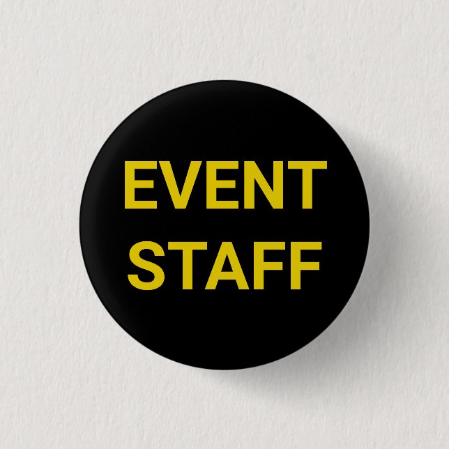 Event Staff black yellow custom text pin button (Front)
