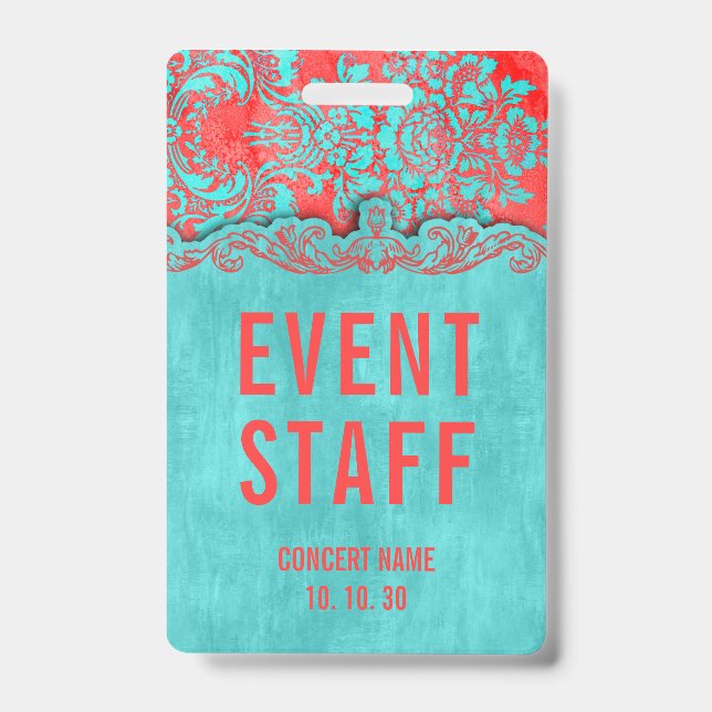Event Staff Damask Custom Name Concert Badge (Front)