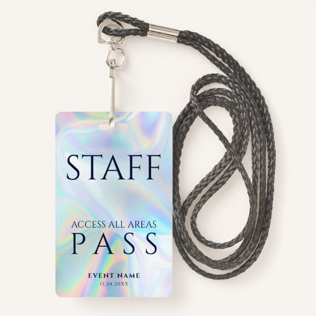 Event Staff Holographic All Access Pass Employee Badge (Front with Lanyard)