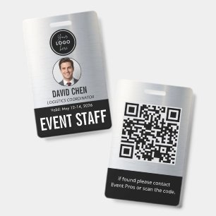 Event Staff ID Badge - Metallic Silver Black