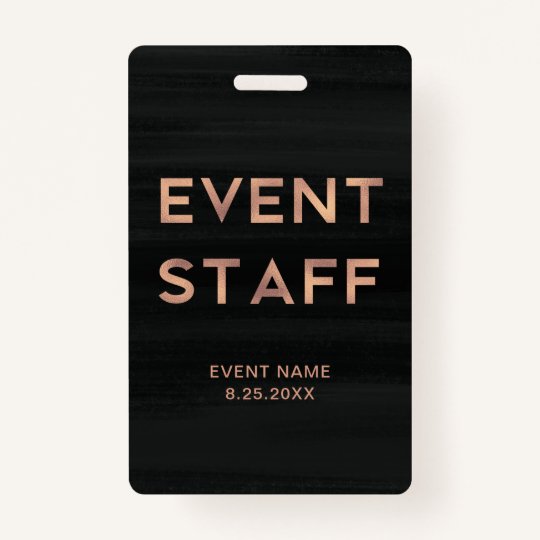 Event Staff | Modern Faux Rose Gold on Black Badge | Zazzle.ca