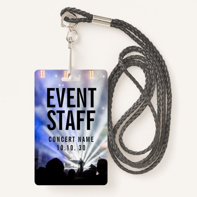 Event Staff Photo Custom Name Lights Concert Badge (Front with Lanyard)